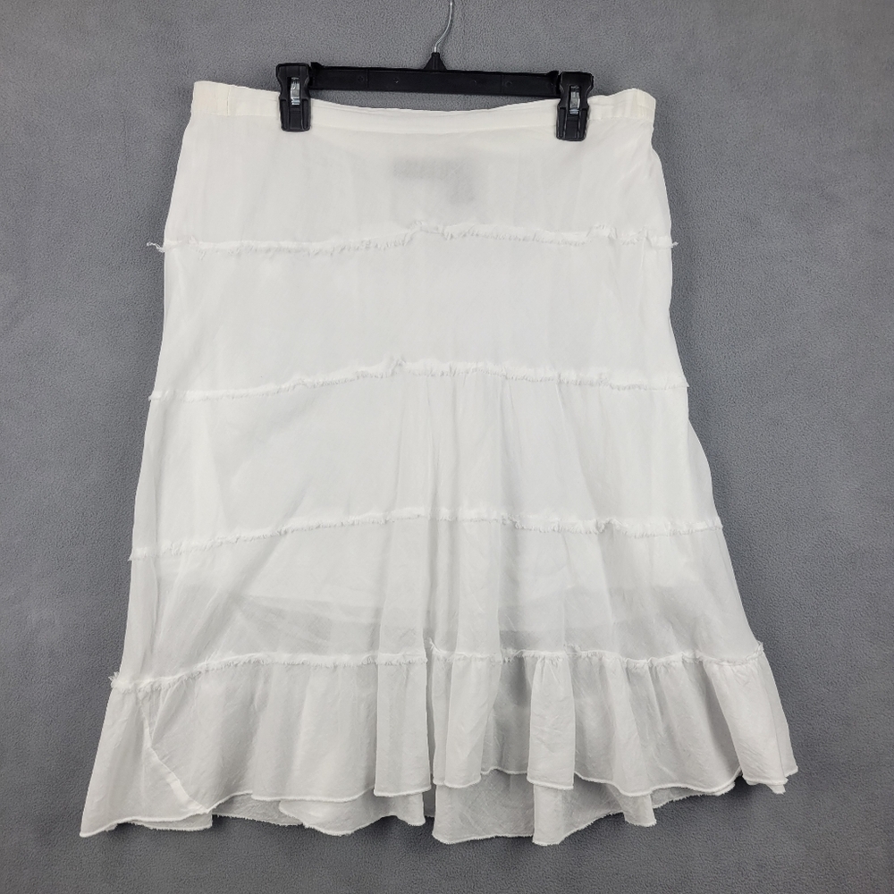 Studio West‎ White Tiered Ruffle Cotton Skirt Size S Boho Cottagecore